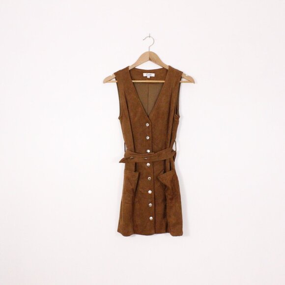 *Evie Faux Suede Sleeveless Button Up Mini Dress - Picture 3 of 6
